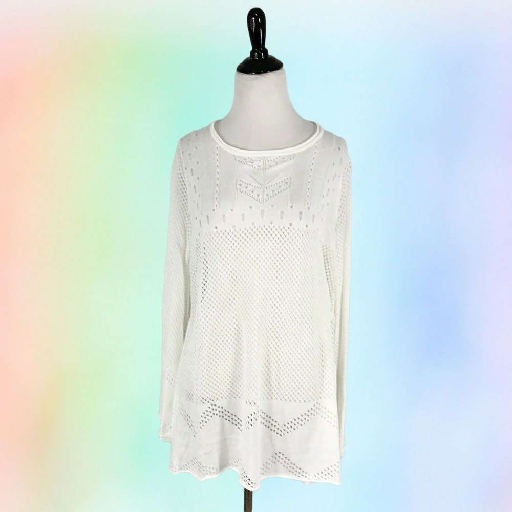 new WILDFOX sweater XS White‎ Open Knit bell Sleeve festival beach cottagecore